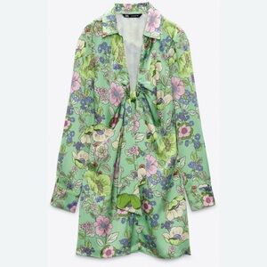 Zara Satin Effect Floral Printed Dress